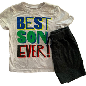 Okie Dokie Best Son Ever Short Sleeve Shirt with Dark Gray Charcoal Shorts Sz 3T